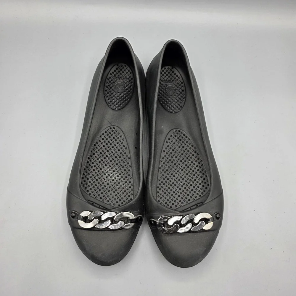 Crocs Gianna Ballet Flats Womens 9 Black Chain Link Slip On Comfort Shoes